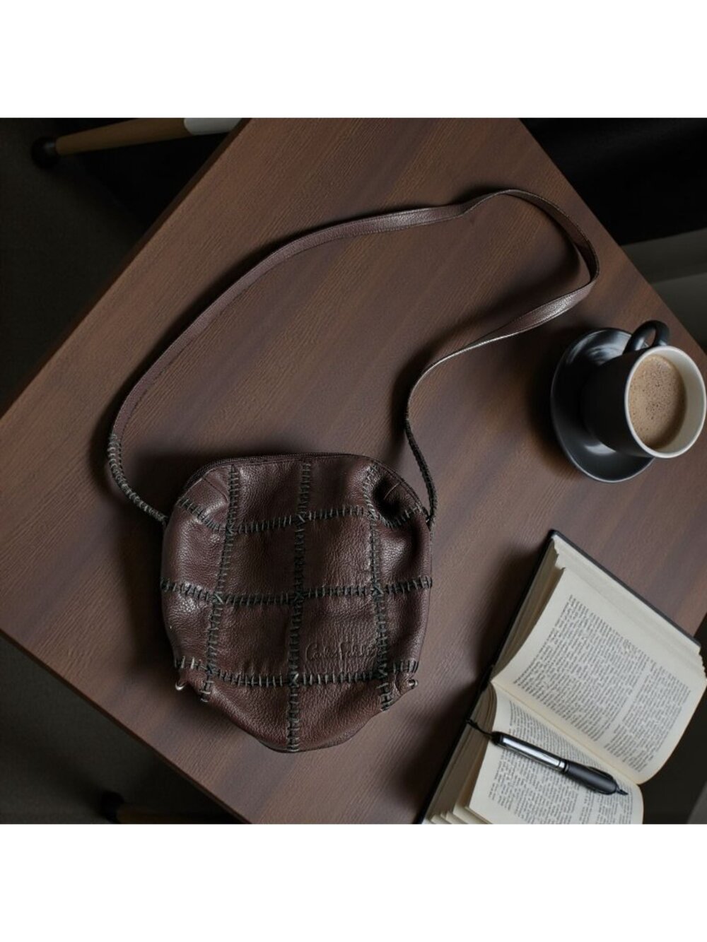 CARLOS FALCHI Vintage Brown Stitched Crossbody Bag